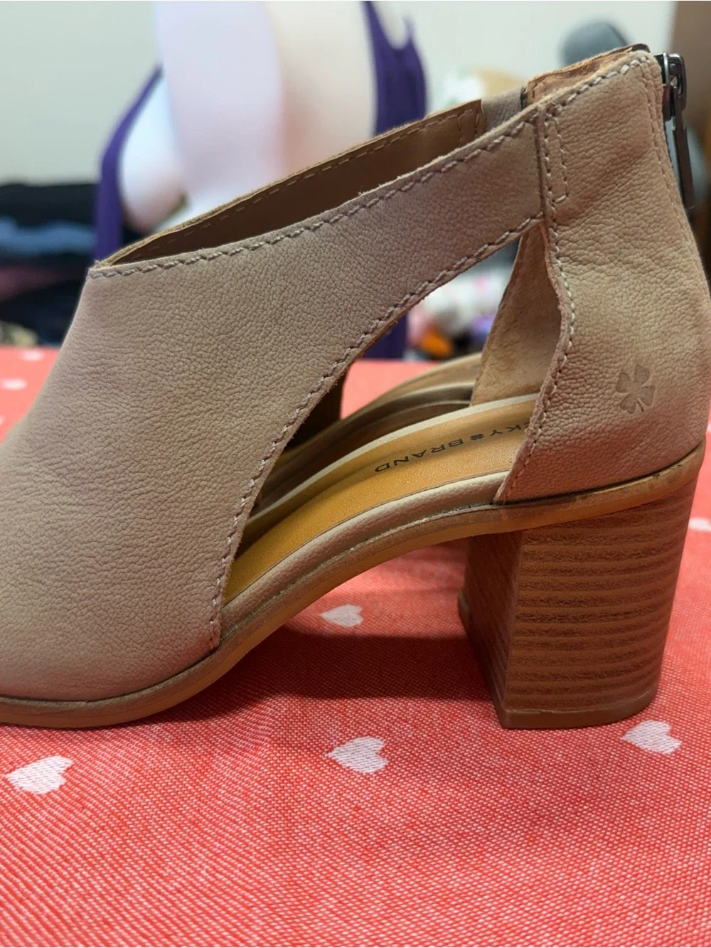 Lucky Brand Taupe Open-Toe Cutout Block Heel Sandals